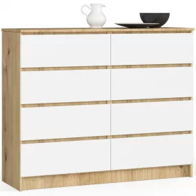 AKORD CLP Artisan Tölgy Komód 8 Fiókos Fehér Matt