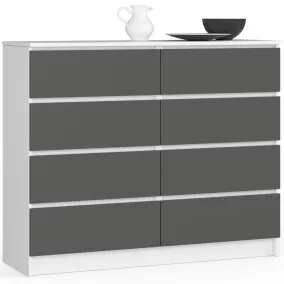 AKORD CLP 120 Komód Laminált Fehér-Szürke 8 Fiókos