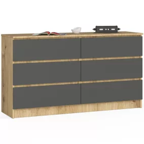 AKORD CLP Artisan Tölgy Komód 6 Fiókos Szürke Matt