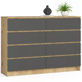 AKORD CLP Artisan Tölgy 8 Fiókos Matt Szürke Komód