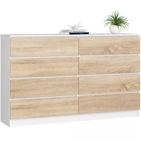   AKORD CLP 160 Komód Laminált Fehér-Sonoma Tölgy 8 Fiókos