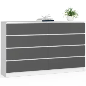 AKORD CLP 160 Komód Laminált Fehér-Szürke 8 Fiókos