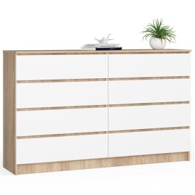 AKORD CLP 160 Komód Sonoma Tölgy Fehér 8 Fiókos
