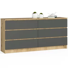 AKORD CLP Artisan Komód 6 Fiókos Laminált Tölgy Szürke