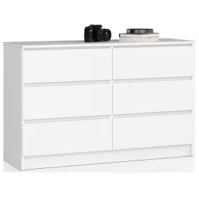 AKORD CLP K120 Komód 6 Fiókos Laminált Fehér Matt