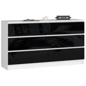 AKORD CLP K140 Magasfényű Fekete-Fehér 6-Fiókos Komód