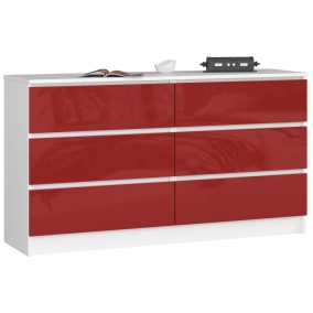 AKORD CLP K140 Magasfényű Piros-Fehér Komód 6 Fiókkal