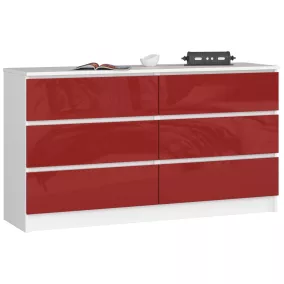 AKORD CLP K140 Magasfényű Piros-Fehér Komód 6 Fiókkal