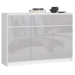 AKORD CLP Metál Fényes Komód 3 Ajtós 3 Fiókos Fehér