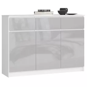 AKORD CLP Metál Fényes Komód 3 Ajtós 3 Fiókos Fehér