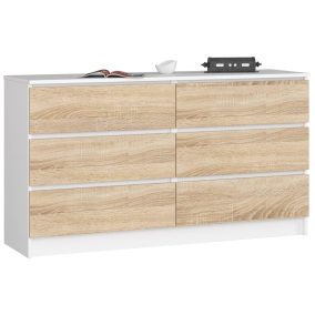 AKORD Modern 6-fiókos Komód Laminált Fehér/Sonoma