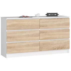 AKORD Modern 6-fiókos Komód Laminált Fehér/Sonoma