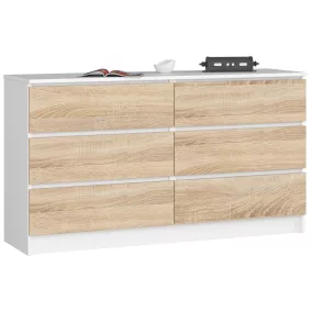 AKORD Modern 6-fiókos Komód Laminált Fehér/Sonoma