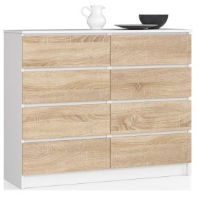 AKORD Modern 8 Fiókos Komód Laminált Fehér-Sonoma 120cm