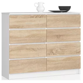 AKORD Modern 8 Fiókos Komód Laminált Fehér-Sonoma 120cm