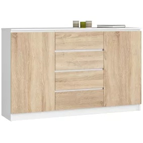   AKORD CLP Modern Komód Laminált Fehér-Sonoma Tölgy 4 Fiókos