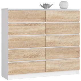   AKORD CLP K140 Komód Laminált Fehér/Sonoma Tölgy 10 Fiókos