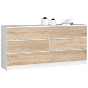 AKORD CLP K160 Komód Laminált Fehér-Sonoma 6 Fiókos