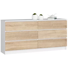 AKORD CLP K160 Komód Laminált Fehér-Sonoma 6 Fiókos