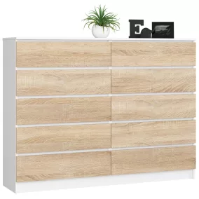 AKORD CLP K160 Komód Laminált Fehér-Sonoma 10 Fiókos