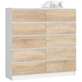AKORD CLP K120 Komód Laminált Fehér-Sonoma 10 Fiókos