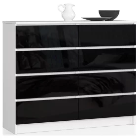 AKORD Modern 8 Fiókos Magasfényű Fekete Akril Komód