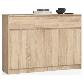   AKORD CLP K140 Komód Laminált Sonoma Tölgy 3 Ajtós 3 Fiókos