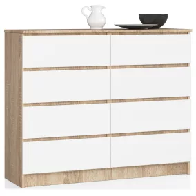 AKORD CLP Modern Komód 8 Fiókos Sonoma Tölgy Fehér Matt
