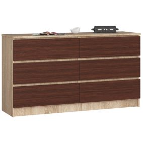   AKORD CLP K140 Komód Laminált Sonoma Tölgy/Wenge 6-Fiókos