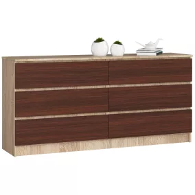   AKORD CLP Modern Komód Laminált Sonoma Tölgy/Wenge 6-Fiókos