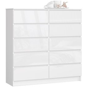 AKORD CLP K120 Magasfényű Fehér Komód 10 Fiókkal
