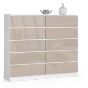   AKORD CLP Cappuccino Magasfényű 10 Fiókos Komód Fehér Vázzal