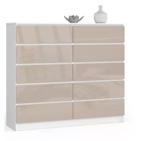   AKORD CLP Cappuccino Magasfényű 10 Fiókos Komód Fehér Vázzal