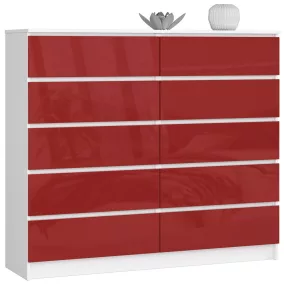   AKORD CLP K140 Komód Laminált Fehér-Piros Magasfényű 10 Fiókos