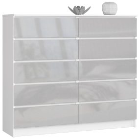   AKORD CLP K140 Komód Laminált Fehér-Metál Magasfényű 10 Fiókos