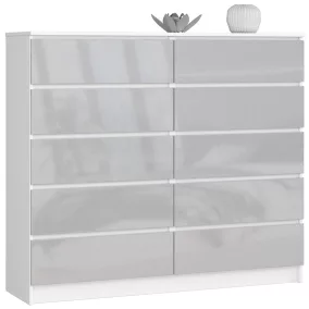   AKORD CLP K140 Komód Laminált Fehér-Metál Magasfényű 10 Fiókos