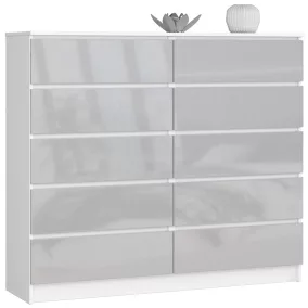   AKORD CLP K140 Komód Laminált Fehér-Metál Magasfényű 10 Fiókos