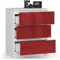 AKORD CLP Magasfényű Piros MDF Komód 3 Fiókkal