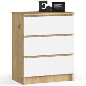 AKORD CLP Artisan Tölgy Komód 3 Fiókos Fehér Matt
