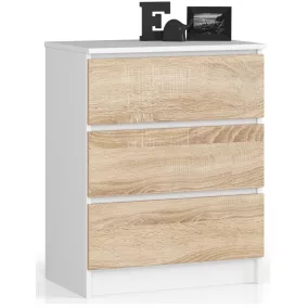 AKORD CLP Komód 3 Fiókos Laminált Fehér-Sonoma