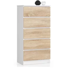 AKORD CLP 5-Fiókos Komód Laminált Fehér-Sonoma
