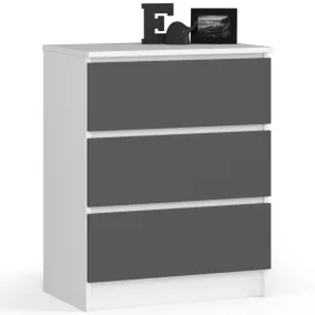   AKORD CLP Modern 3-Fiókos Komód Laminált Fehér-Szürke Matt