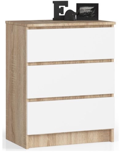 AKORD Modern 3-Fiókos Sonoma Tölgy Fehér Komód