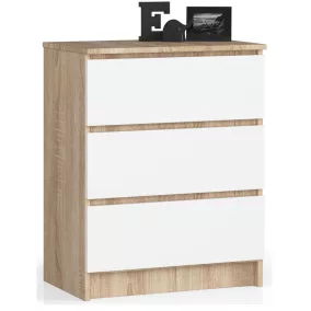 AKORD Modern 3-Fiókos Sonoma Tölgy Fehér Komód