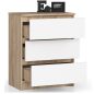 AKORD Modern 3-Fiókos Sonoma Tölgy Fehér Komód