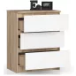 AKORD Modern 3-Fiókos Sonoma Tölgy Fehér Komód