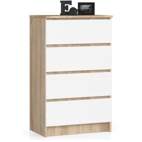 AKORD K60 Sonoma Komód 4 Fiókos Laminált Fehér