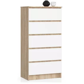AKORD CLP Sonoma Tölgy Fehér 5-Fiókos Komód
