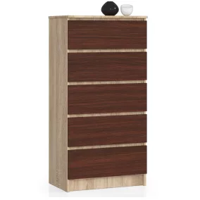 AKORD CLP Sonoma Tölgy/Wenge 5-Fiókos Komód