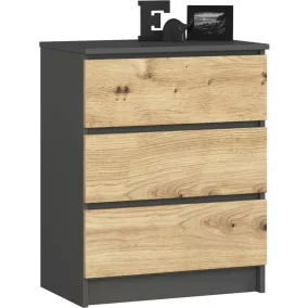   AKORD CLP K60 Komód Laminált Grafitszürke Artisan Tölgy 3 Fiókos